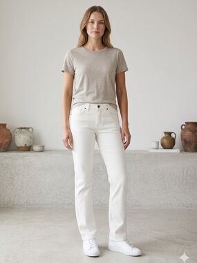 Oui Moments Off White Mid Rise Straight Leg Jeans Sz 6